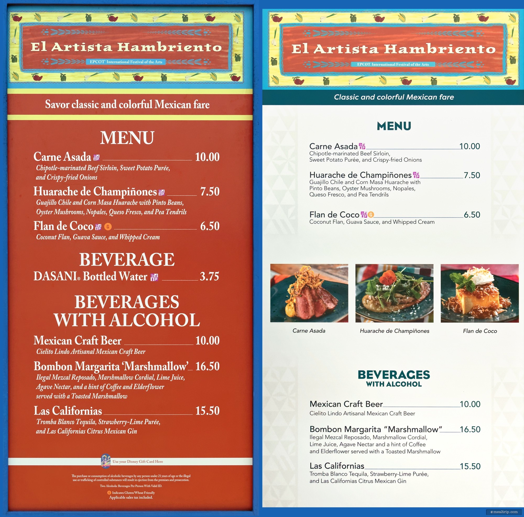 Epcot International Festival of the Arts Menu Boards and Prices for